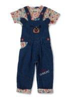 Boys Organic Cotton Knits Short Sleeve Sealife Printed Tee With Bear Face Embroidered Dungaree - Blue & Cream - Image 2