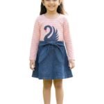 Girls Organic Cotton Knits & Denim Full Sleeve Swan Glitter Printed Frock - Pink & Blue