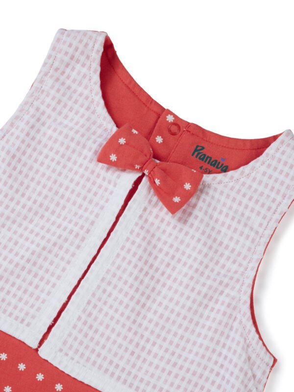 Girls Organic Cotton Woven Sleeveless Tiny Polka Dots All Over Printed Frock - Pink - Image 4