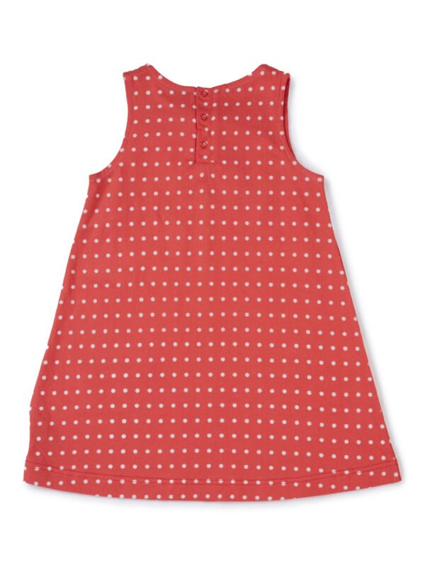 Girls Organic Cotton Woven Sleeveless Tiny Polka Dots All Over Printed Frock - Pink - Image 3