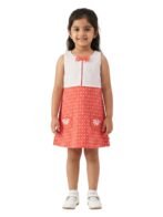 Girls Organic Cotton Woven Sleeveless Tiny Polka Dots All Over Printed Frock - Pink