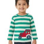 Boys Organic Cotton Knits Full Sleeve Cute Car Embroidery T-Shirt - Mint Green