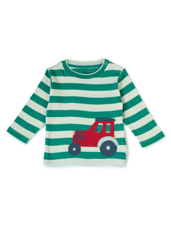 Boys Organic Cotton Knits Full Sleeve Cute Car Embroidery T-Shirt - Mint Green - Image 2