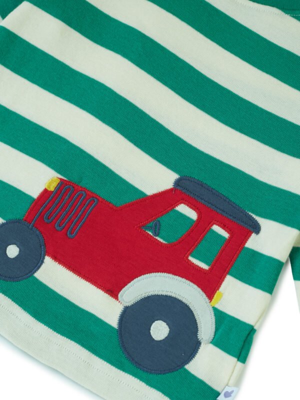 Boys Organic Cotton Knits Full Sleeve Cute Car Embroidery T-Shirt - Mint Green - Image 4
