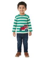 Boys Organic Cotton Knits Full Sleeve Cute Car Embroidery T-Shirt - Mint Green - Image 5