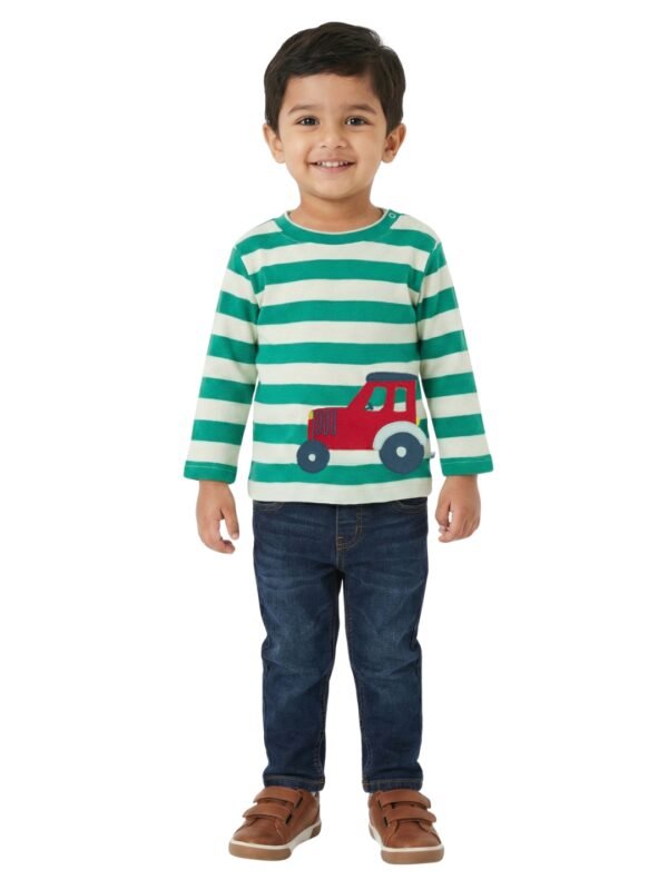 Boys Organic Cotton Knits Full Sleeve Cute Car Embroidery T-Shirt - Mint Green - Image 5