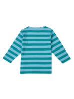 Boys Organic Cotton Knits Full Sleeve Giraffe With Car Applique Stripe T-Shirt - Teal & Light Blue - Image 3