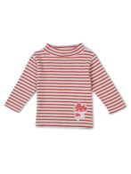 Girls Organic Cotton Knits Full Sleeve Mashroom Digital Patch Stripe Top - Red & White - Image 2