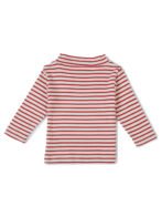 Girls Organic Cotton Knits Full Sleeve Mashroom Digital Patch Stripe Top - Red & White - Image 3