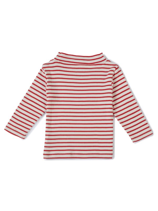 Girls Organic Cotton Knits Full Sleeve Mashroom Digital Patch Stripe Top - Red & White - Image 3