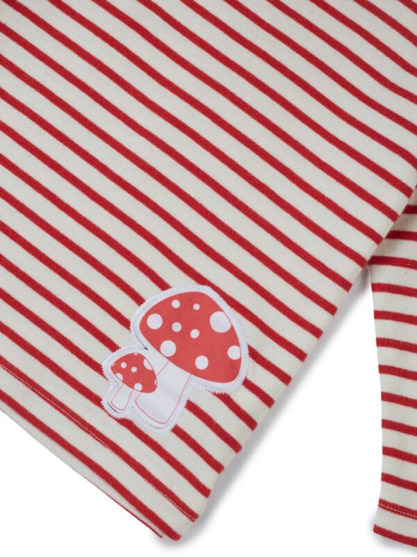 Girls Organic Cotton Knits Full Sleeve Mashroom Digital Patch Stripe Top - Red & White - Image 4
