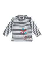 Girls Organic Cotton Knits Full Sleeve Bicycle Printed Stripe Top - Navy & White - Image 2