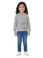 Girls Organic Cotton Knits Full Sleeve Bicycle Printed Stripe Top - Navy & White - Image 5