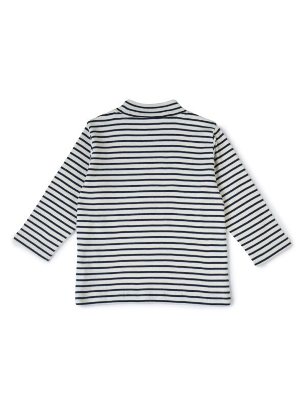 Boys Organic Cotton Knits Full Sleeve Bright And Colourful Van Applique Striped T-Shirt - Navy & White - Image 3