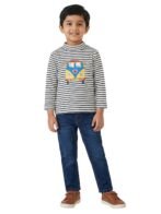 Boys Organic Cotton Knits Full Sleeve Bright And Colourful Van Applique Striped T-Shirt - Navy & White - Image 5