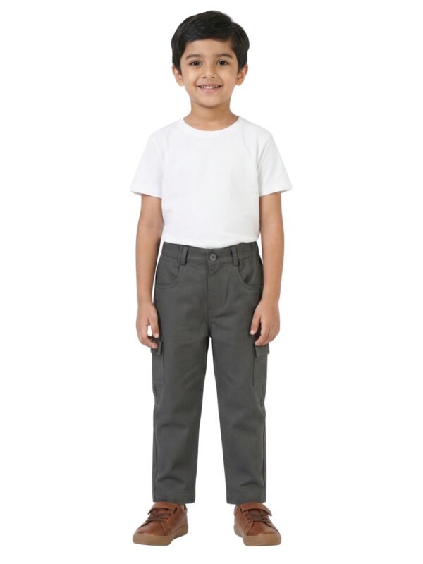 Boys Organic Cotton Woven Elastic Waist Cargo Pants - Dark Grey - Image 6