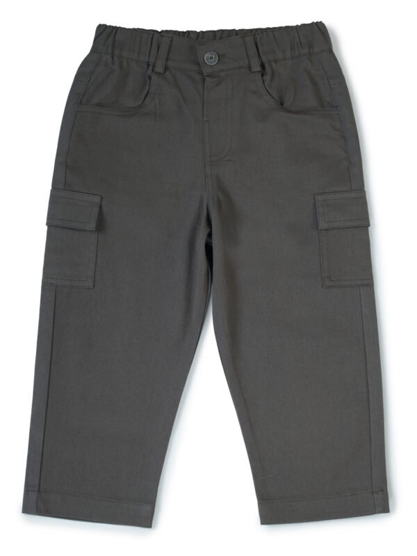Boys Organic Cotton Woven Elastic Waist Cargo Pants - Dark Grey - Image 2