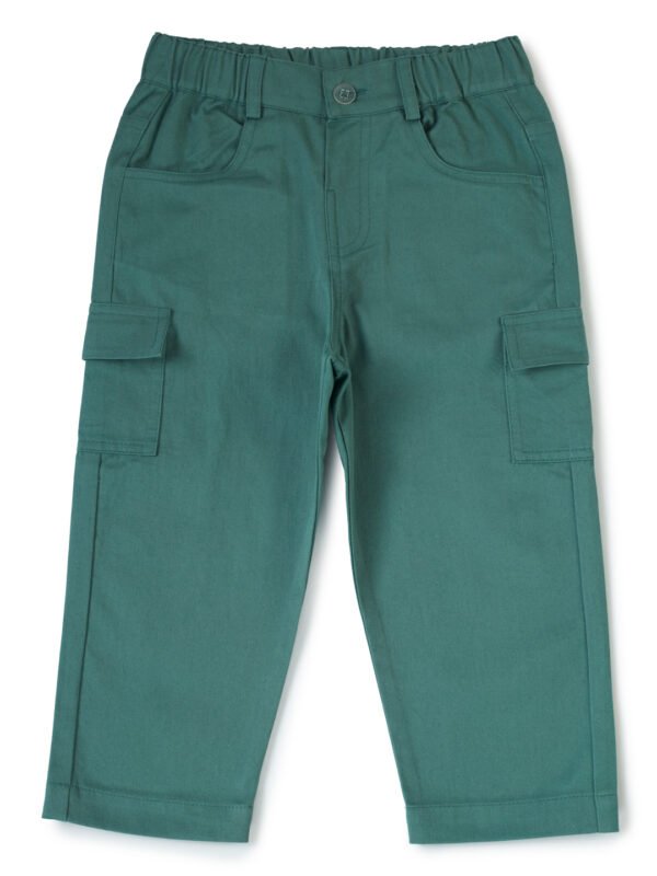 Boys Organic Cotton Woven Elastic Waist Cargo Pants - Green - Image 2