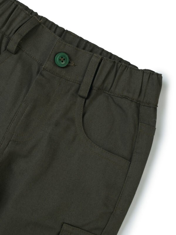 Boys Organic Cotton Woven Elastic Waist Cargo Pants - Olive Green - Image 3