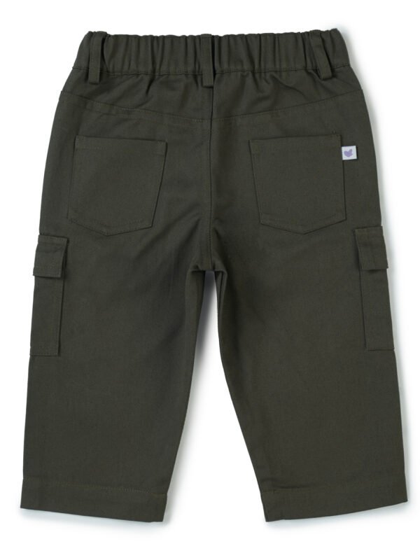 Boys Organic Cotton Woven Elastic Waist Cargo Pants - Olive Green - Image 4
