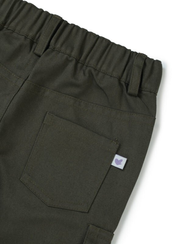 Boys Organic Cotton Woven Elastic Waist Cargo Pants - Olive Green - Image 5