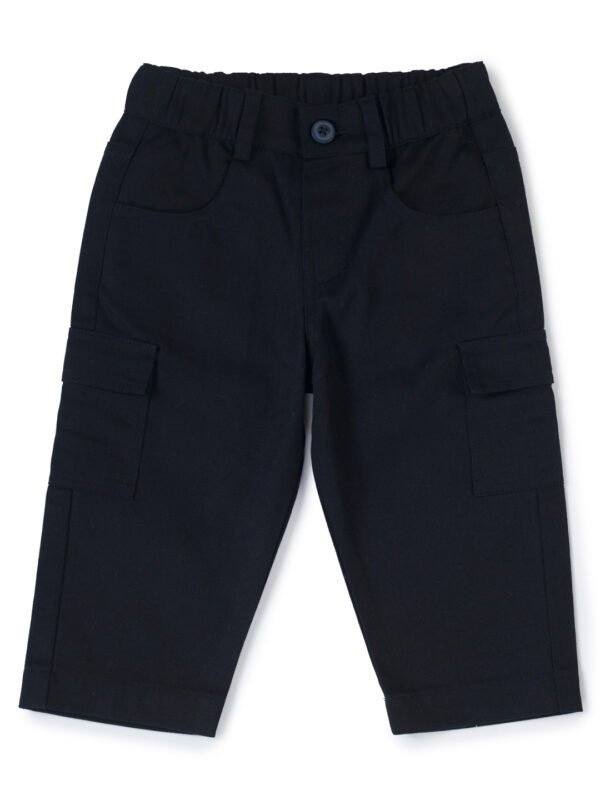 Boys Organic Cotton Woven Elastic Waist Cargo Pants - Black - Image 3