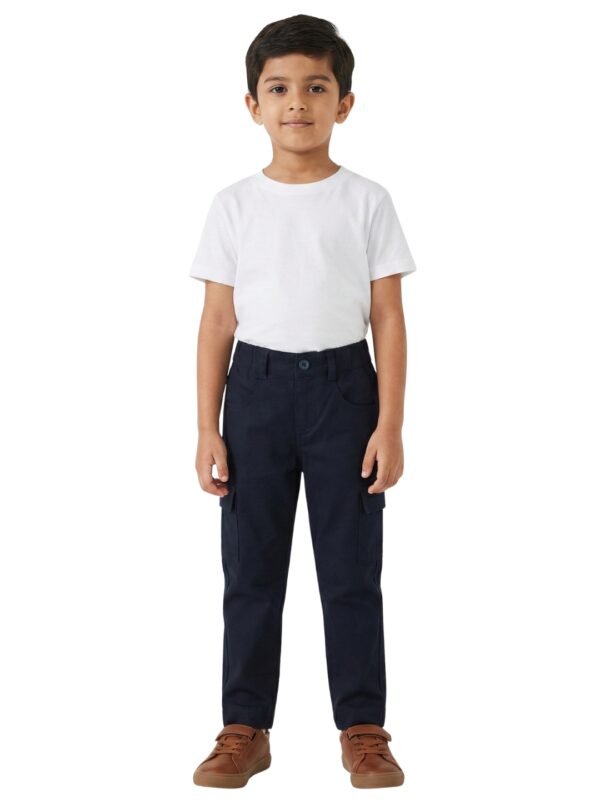 Boys Organic Cotton Woven Elastic Waist Cargo Pants - Black - Image 6