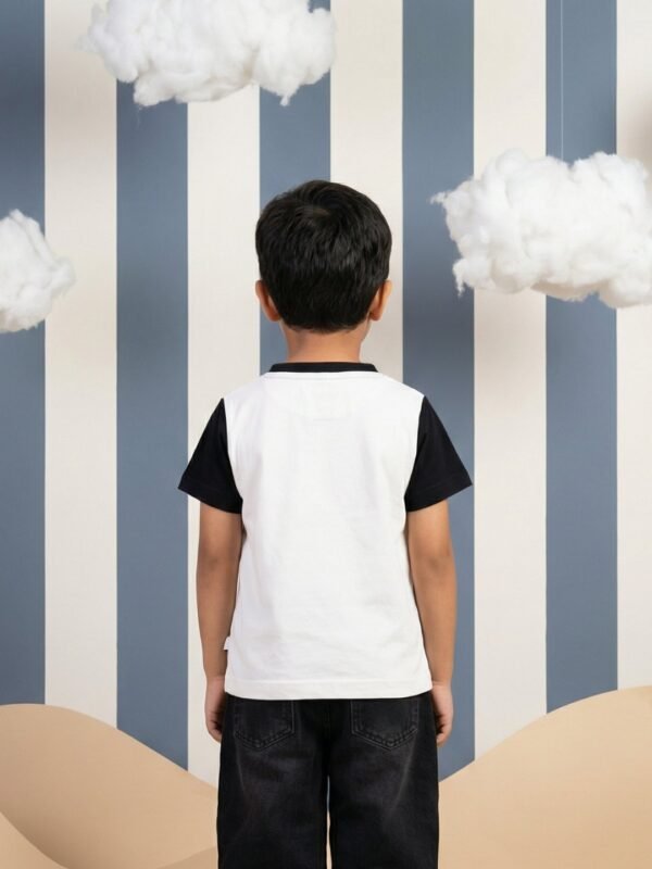 Boys Organic Cotton Single Jersey Short Sleeve Rainbow Digital Print T-Shirt - Navy - Image 2