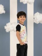 Boys Organic Cotton Single Jersey Short Sleeve Rainbow Digital Print T-Shirt - Navy - Image 3