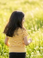 Girls Organic Cotton Interlock Short Sleeve Stripe & Elephant Print Top - Gold - Image 2