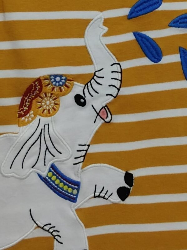 Girls Organic Cotton Interlock Short Sleeve Stripe & Elephant Print Top - Gold - Image 4