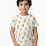 Boys Organic Cotton Single Jersey Short Sleeve Seahorse All Over Print T-Shirt - White