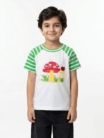Boys Organic Cotton Single Jersey Short Sleeve Mashroom Print T-Shirt - White