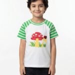 Boys Organic Cotton Single Jersey Short Sleeve Mashroom Print T-Shirt - White