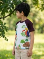 Boys Organic Cotton Single Jersey Short Sleeve Leafs And Bird Chest Print T-Shirt - White - Image 3