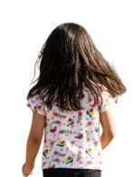 Girls Organic Cotton Single Jersey Short Sleeve Bird All Over Print & Wings 3D Applique Top - White - Image 2