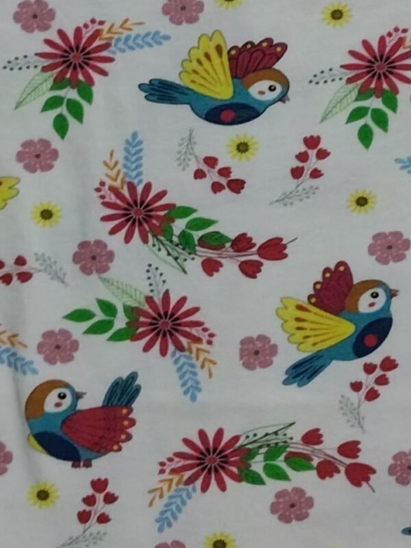 Girls Organic Cotton Single Jersey Short Sleeve Bird All Over Print & Wings 3D Applique Top - White - Image 4