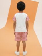 Boys Organic Cotton Interlock Short Sleeve Bird Chest Print T-Shirt & Shorts Set - White - Image 2