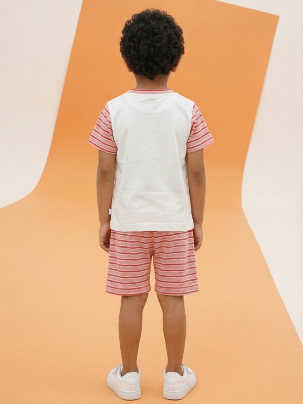 Boys Organic Cotton Interlock Short Sleeve Bird Chest Print T-Shirt & Shorts Set - White - Image 2