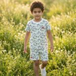 Boys Organic Cotton Single Jersey Short Sleeve Leaf All Over Print T-Shirt & Shorts Set - White