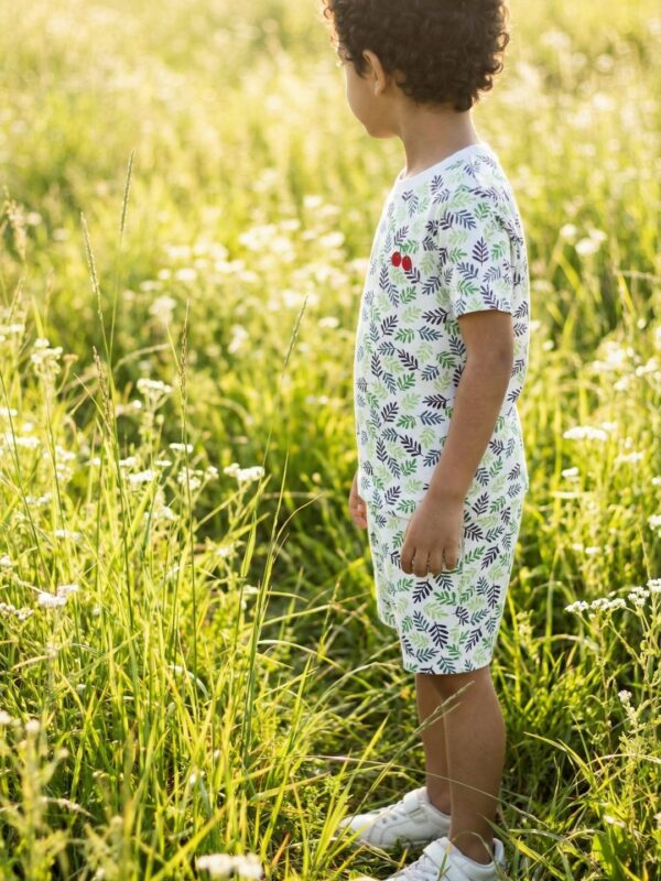 Boys Organic Cotton Single Jersey Short Sleeve Leaf All Over Print T-Shirt & Shorts Set - White - Image 3