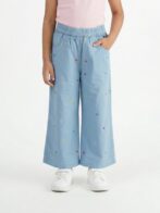 Girls Organic Cotton Poplin Ankle Length Stars Pant - Blue - Image 6