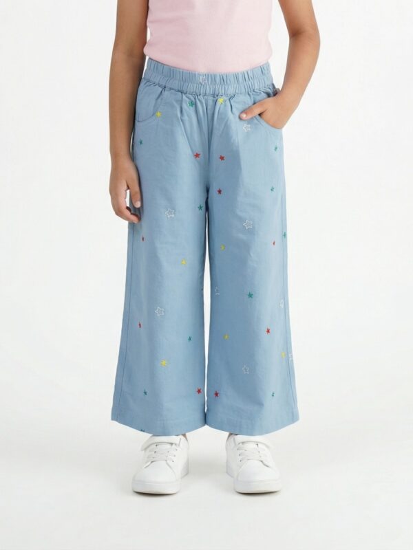 Girls Organic Cotton Poplin Ankle Length Stars Pant - Blue - Image 6