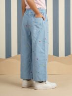 Girls Organic Cotton Poplin Ankle Length Stars Pant - Blue - Image 5