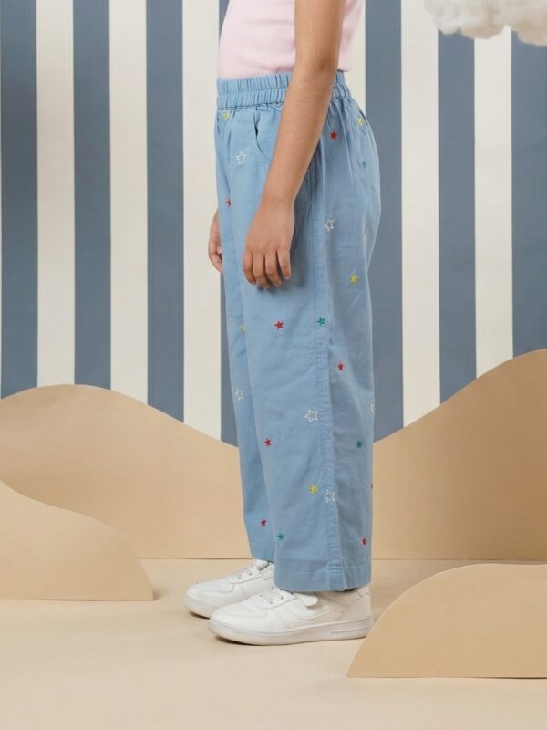Girls Organic Cotton Poplin Ankle Length Stars Pant - Blue - Image 4