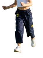 Girls Organic Cotton Heavy Weight Twill Ankle Length Flowers  Embroidered Pant - Navy