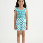 Girls Organic Cotton Interlock Short Sleeve Polka Dots Print & Flower Embroidered  Dungree - Pink