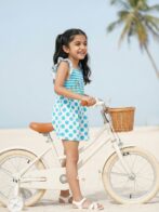 Girls Organic Cotton Interlock Short Sleeve Polka Dots Print & Flower Embroidered  Dungree - Pink - Image 3