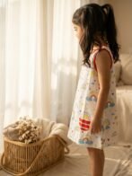 Girls Organic Cotton Single Jersey Sleeveless Rainbow All Over Print Dress - White - Image 3