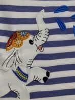 Girls Organic Cotton Interlock Short Sleeve Stripe & Elephant Print Top - Gold - Image 4